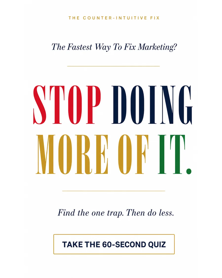 Typographic quiz creative with the headline Stop Doing More of It.